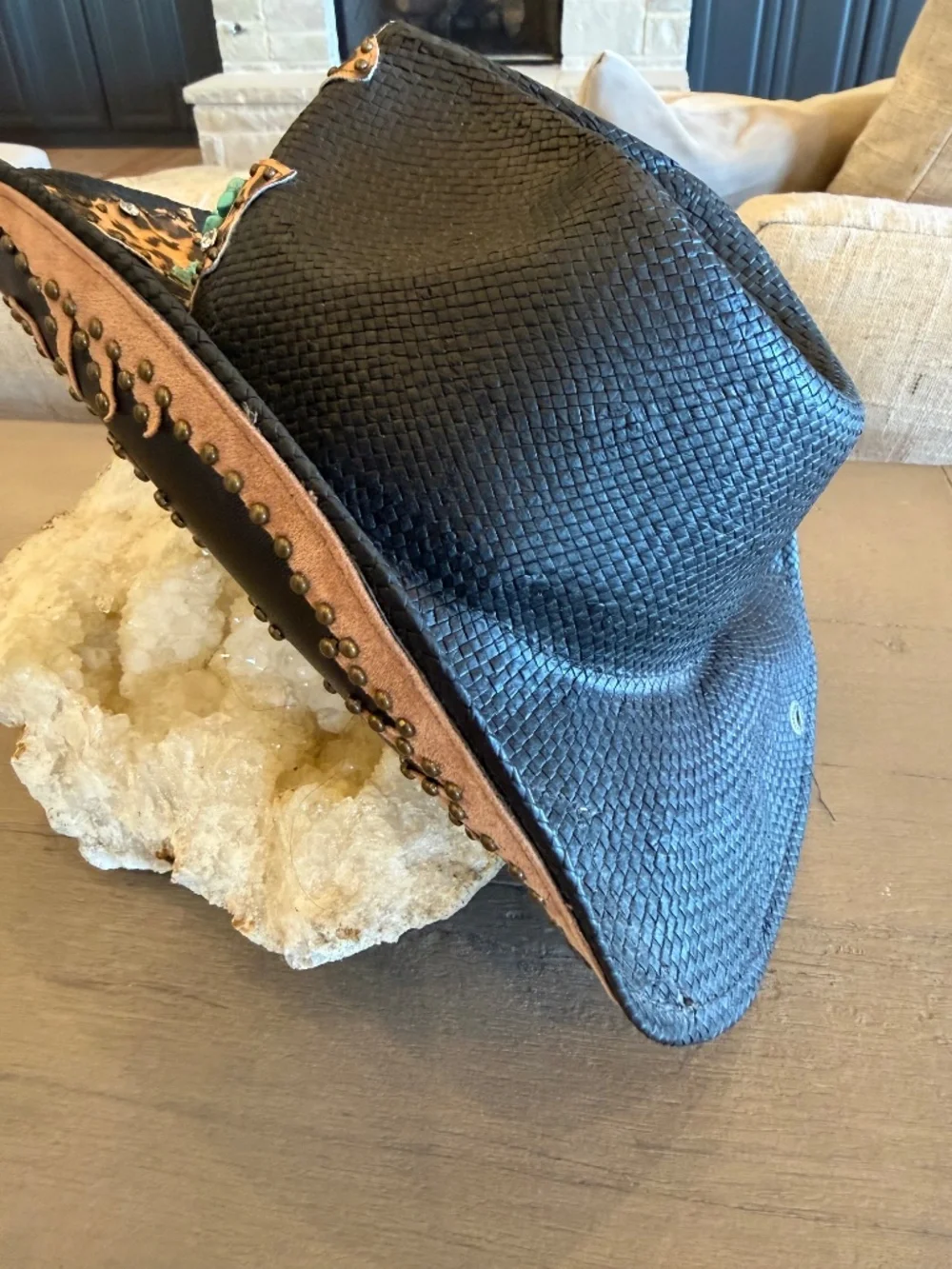 Peter Grimm Black Western Cowboy Hat Turquoise Cross Crown Studs Bling Cowgirl